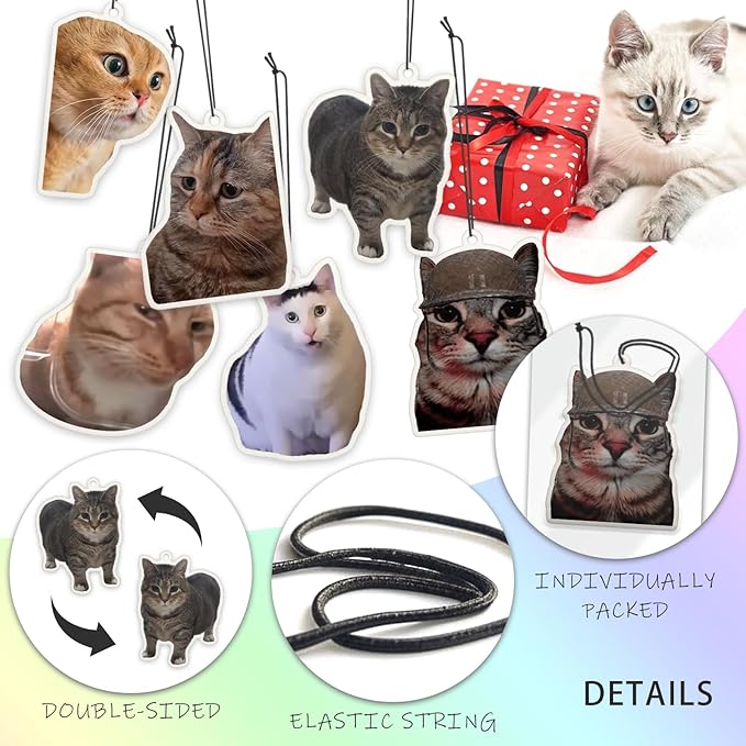 6Pcs Funny Car Air Freshener for Women Girls Men Cute Freshener Ornaments Cat Meme Funny Car Hanging Accessories