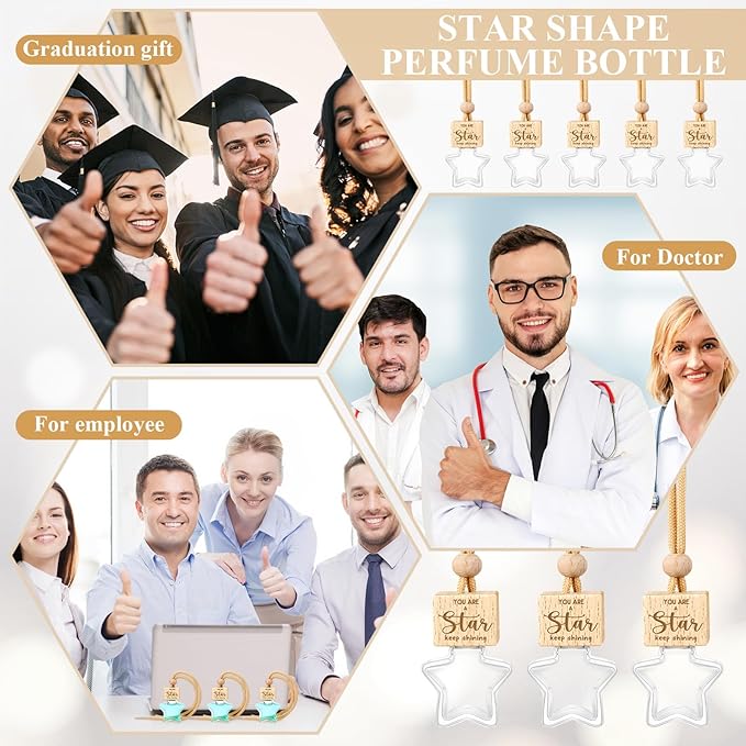 24 Pcs Employee Appreciation Gifts 8ml Car Diffuser Air Freshener Hanging Ornament Empty Glass Essential Oil Bottle Thank You Gift for Volunteer Administrative Professionals Staff Coworker Teacher