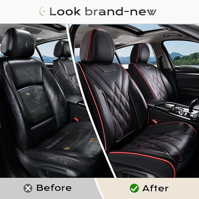 Coverado Car Seat Covers Full Set, Seat Covers for Cars, Front Seat Covers and Back Seat Cover Waterproof Leather Automotive Seat Cover, Universal Car Interior Protectors Cushion for Most Cars