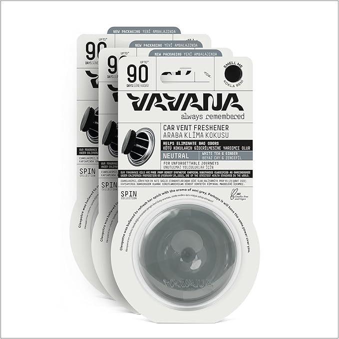 SPIN Essential Oil Car Air Freshener – Vent Clip Design, NEUTRAL WHITE TEA & GINGER, Liquid Free Solid Scent, Long Lasting (3 Pack)