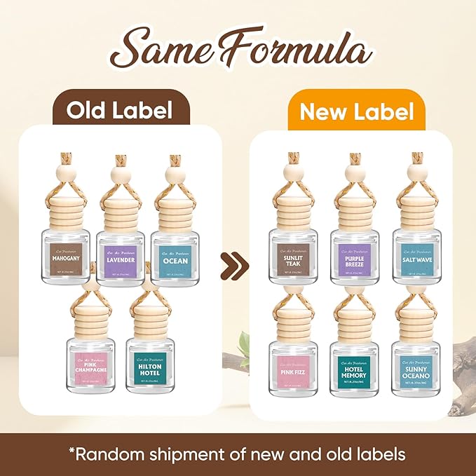 AROIC Premium Scent Car Air Freshener, 6 Pack Hotel Scent Collection Diffuser Set, Long Lasting Luxury Fragrance Essential Oil Aromatherapy, Hanging Air Freshener for Car Interior Accessories Unisex