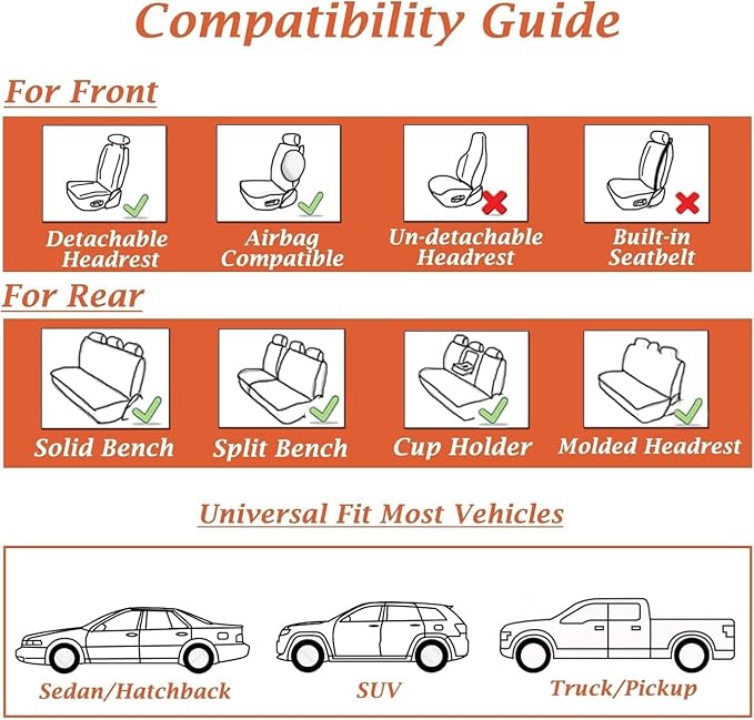Coverado Seat Covers, Car Seat Covers Front Seats, Leather Seat Covers for Cars, Car Seat Protector Waterproof, Black Car Seat Cushion, Front Carseat Cover Universal Fit for Most Cars Orange