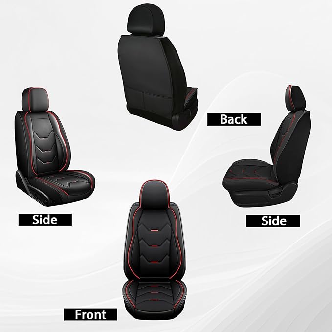 otoez Car Seat Covers Full Set, 5 Seats Leather Seat Cover for Car, Black Automotive Front and Back Seat Cushion Protector Waterproof and Non-Slip for Most Sedens Trucks SUVs, Black