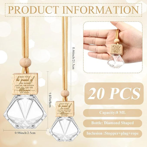 20 Pcs Car Diffuser Bottle Empty Bulk Hanging Car Freshener Bottles Inspirational Air Freshener Refillable Thank You Employee Appreciation Gifts Bulk for Nurse Staff(May you)