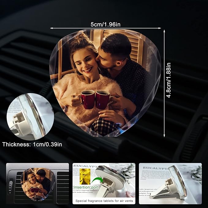 Custom Crystals Car Air Vent Clip with Photo Personalized Picture Car Air Freshener Clips Interior Car Accessories Decoration for Men Women