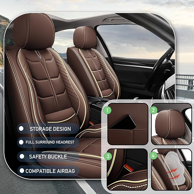 Leather Car Seat Covers Fit for Toyota Matrix 2003-2013, 5 Seater Car Seat Cover, Premium Waterproof, Scratch Resistant Car Interior Accessories (Full Set Coffee)
