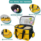 PetAmi Dog Travel Bag, Travel Pet Bag Organizer, Dog Food Travel Bag with Food Container and Bowls, Dog Travel Supplies Gift Accessories for Weekend Camping, Dog Cat Diaper Bag (Yellow, Medium)