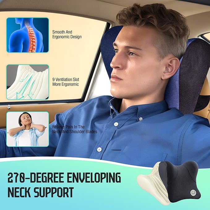 Car Neck Pillow for Driving Seat, Soft Memory Foam Headrest Pillow with Adjustable Strap and Removable Cover, Ergonomic Neck Support for Car, Office Chair, Gaming Chair – Yellow