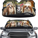 GENANY Cute Shih Tzu Dog Family Funny Windshield Sun Shade for Car SUV Truck (55x30 Inches), Sun Shade Windshield for Windows, Protector Blocks UV, Spring Car Decor