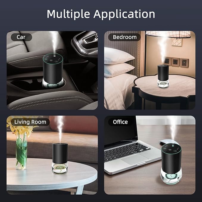 Waterless Essential Oil Diffuser 100ML Large Capacity Battery Operated Cordless Aromatherapy Diffuser with Timing & 3 Mist Levels car Diffuser 7 Colour Led Lights (Black-4)