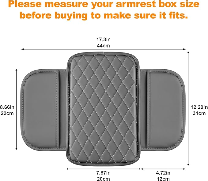 Center Console Cover for Cars Fit for Jeep Renegade Leather Armrest Covers with 2 Storage Bags(Grey)