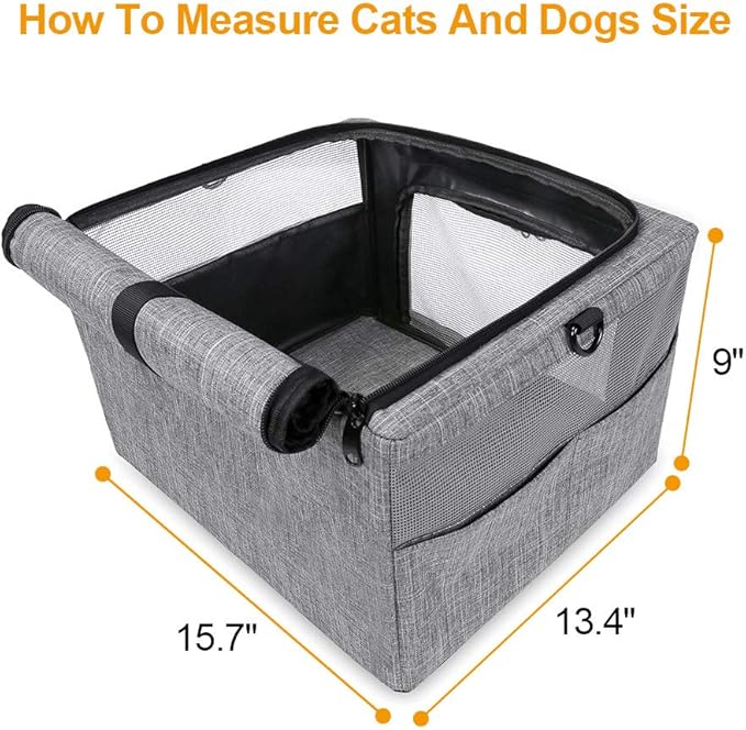 Dog Cat Car Seat, Collapsible Cat Puppy Car Carrier with Metal Frame, Travel Bag for Small Medium Pet up to 15 lbs
