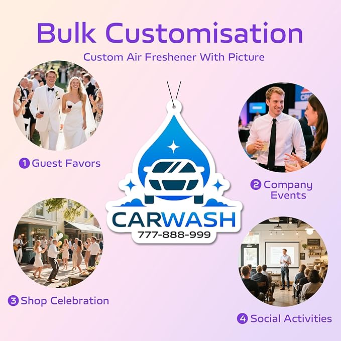 HINFKA 10-1000 Pcs Custom Air Fresheners with Picture – Personalized Double-Sided Photo or Logo Bulk Air Freshener, Customized Gifts for Corporate and Business Branding