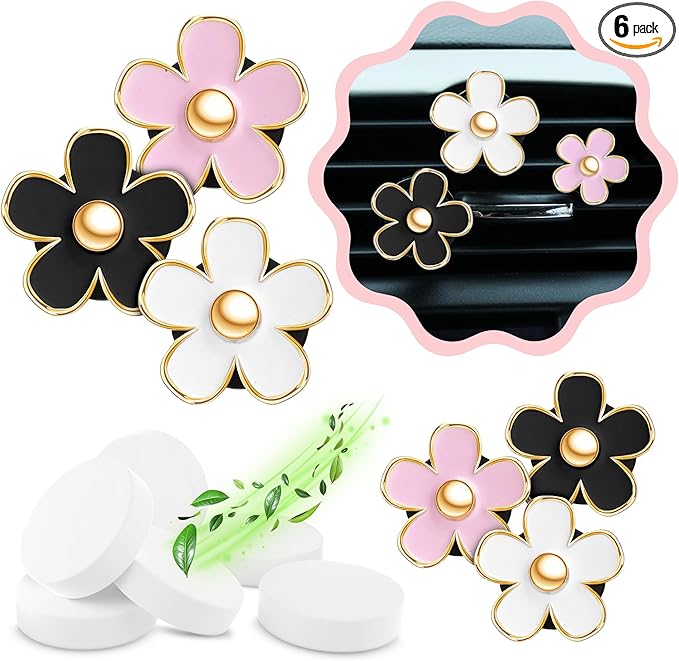 Automotive Colorful Car Decoration - Air Vent & AC Outlet Clips - Air Freshener & Interior Car Decor for Girls & Women (Black, White, Light Pink, Lavender, Eucalyptus, Jasmin)