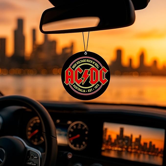 Rocksax AC/DC High Voltage Hanging Air Freshener – Long-Lasting Vanilla Car Air Freshener for Home & Office – Double-Sided Print Rock Band Memorabilia Car Fresheners