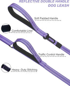 AUBELL Double Handle Tactical Dog Leash Heavy Duty for Small and Medium Large Dogs,Reflective Adjustable Nylon Leash that Pull with Car Seatbelt for Training,4.5-6FT,Purple