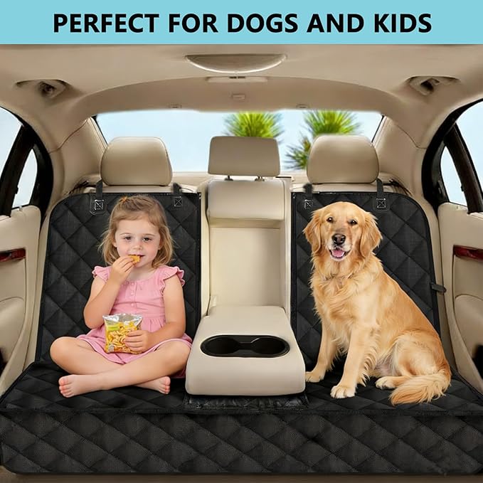 SNZ Waterproof Dog Car Seat Cover for Back Seat, Pet Seat Protector with Non-Slip Backing & Fashion Pattern, Fits Cars Trucks SUVs Universal Bench Seat Cover Incidentally Dog Seat Belt 3 Piece Set