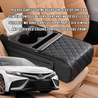 Car Armrest Cushion, 5 in 1 Center Console Cover with 2 Cup Holders, Phone Holder, Tissue Holder, Storage Bag, Multifunctional Leather Heightened Car Armrest Cushion for Most Cars（Black