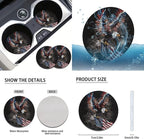 FKELYI Eagle American Flag Car Seat Covers Full Set Car Headrest Covers Gear Shifter Knob and Handbrake Cover Set, Steering Wheel Protector,Cup Coasters