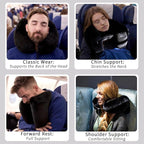 H-Shaped Travel Pillow with Snap-On Hood – Ergonomic Neck Support with Plush Velvet Cover, Instant Inflation & Compact Bag – for Airplane, Car, Office & Long Trips (Black)