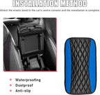 Car Center Console Cushion Pad, PU Leather Waterproof Auto Armrest Box Cover Protector, Comfortable Armrest Seat Box Cover Mat, Universal Car Accessories for SUV Truck (Blue)