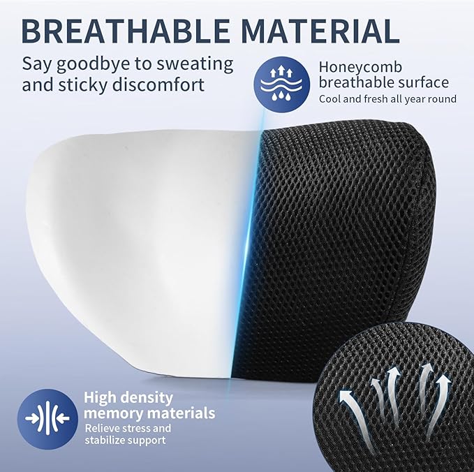 Car Neck Pillow, Memory Foam Car Headrest Pillow for Driving with Adjustable Strap, Softness Breathable Removable Mesh Cover, Ergonomic Design for Office Chair, Driving, Black