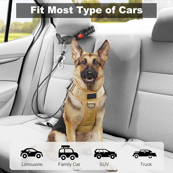 Dog Seat Belt for Car,Chew Proof Dog Car Seat Belt,2 in 1 Car Harness for Dogs Safety Seat Belt,Heavy Duty Pet Seat Belt for Medium & Large Dogs Chewer