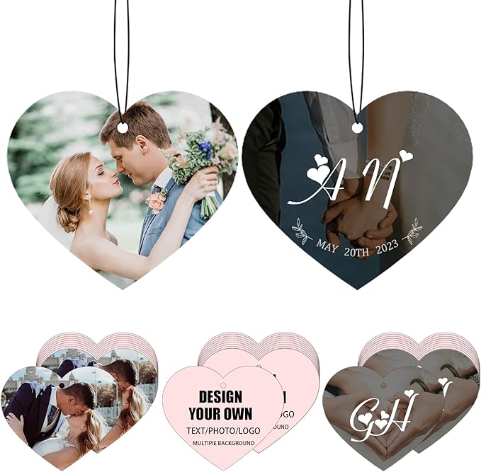 Custom Car Air Fresheners Bulk 10–100 PCS, Personalized Double-Sided with Photo Text Logo, Wholesale Auto Air Freshener for Wedding Party Business Promotion Gifts (Personalized, 10PCS-Heart)