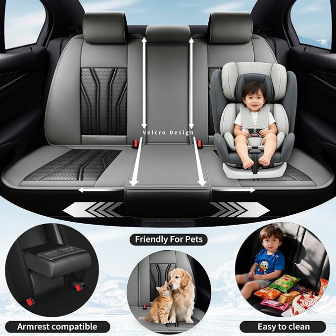 Fit HRV Car Seat Covers Compatible with Honda HRV 2016-2025 2026, Premium Leather Breathable, Wear Resistant, Airbag Compatible, All-Weather Protection & Full Coverage, Full Set Gray&Black