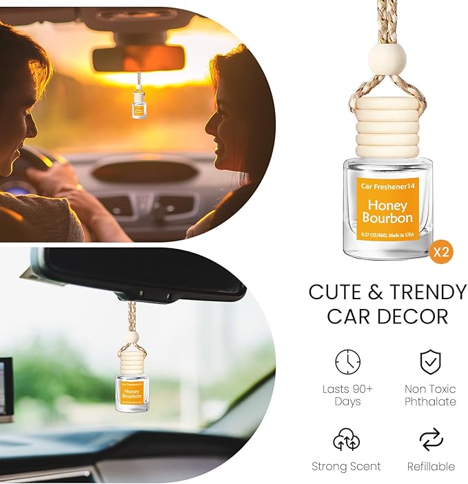 Hanging Car Air Freshener, Long Lasting Scent, Cute Air Fresheners for Women, 2 Pack Non-Toxic Essential Oil Diffuser, Made in USA