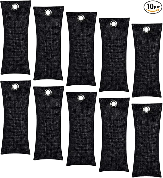Activated Charcoal Air Purifying Bag (10 Pack 75g Each) Bamboo Charcoal Odor Absorber Air Freshener for Shoes, Closet, Car, Black