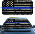 Thin Blue Line USA Flag Car Windshield Sunshade Folding Retro Police Heatshield Front Window Car Sun Shade Windshield Rays Sun Shade Visor Protector for Car Sedan Truck SUV Accessories 59x31.5 Inch