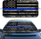 Thin Blue Line USA Flag Car Windshield Sunshade Folding Retro Police Heatshield Front Window Car Sun Shade Windshield Rays Sun Shade Visor Protector for Car Sedan Truck SUV Accessories 59x31.5 Inch