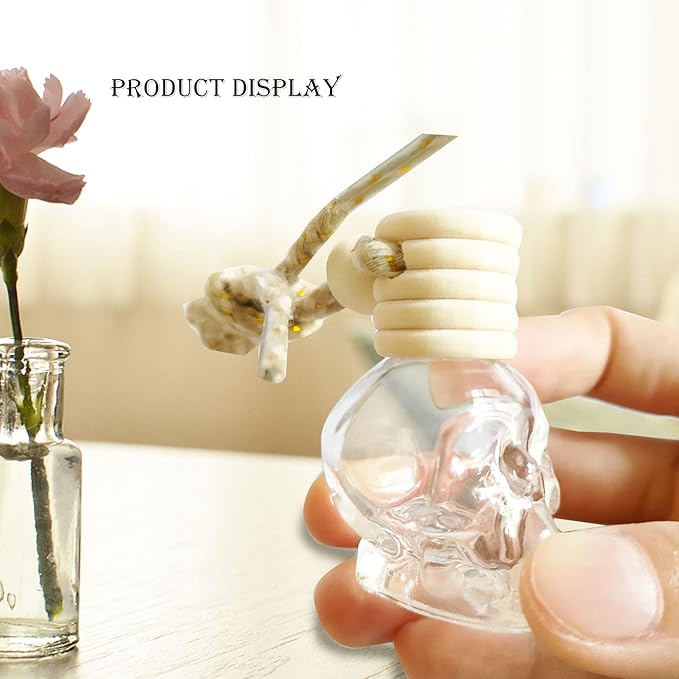 7 PCS MINI 10ml Skull Perfume Bottle for Car Air Freshener Pendant Essential Diffuser Oil Fragrance Aromatherapy Empty Bottle Decor (skull glass bottle)