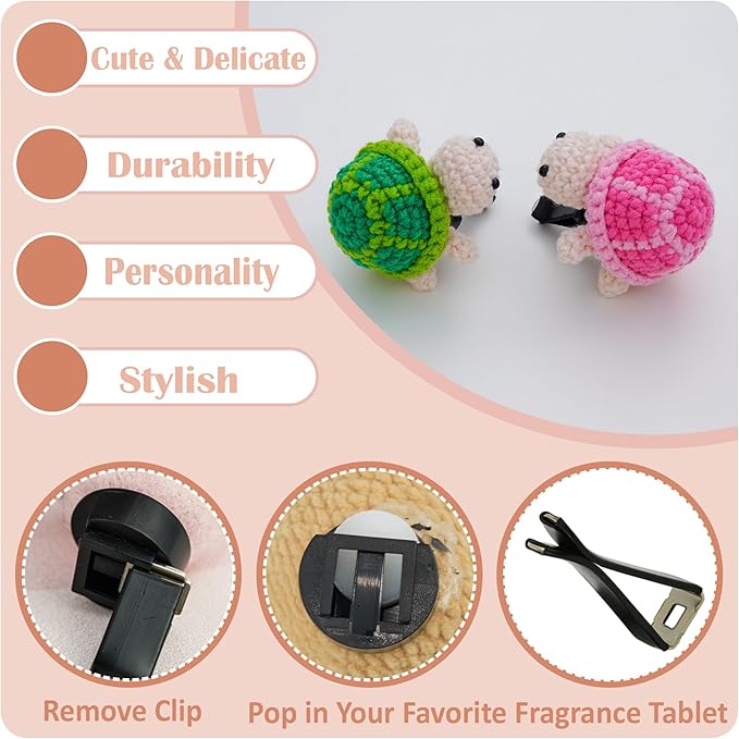 Wonhibo 2 Pack Turtle Car Air Freshener Vent Clip, 2 Pack Cute Soft Stuffed Animal Vent Decor Car Accessories for Women