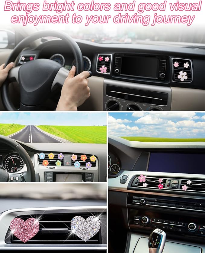 8Pcs PGRODE Car Air Vent Clips with Fragrance Pads, Cute Car Air Fresheners Clip Car Inter Decor Accessories for Women and Girls, Decorations Interior Aesthetic (Bling Heart)