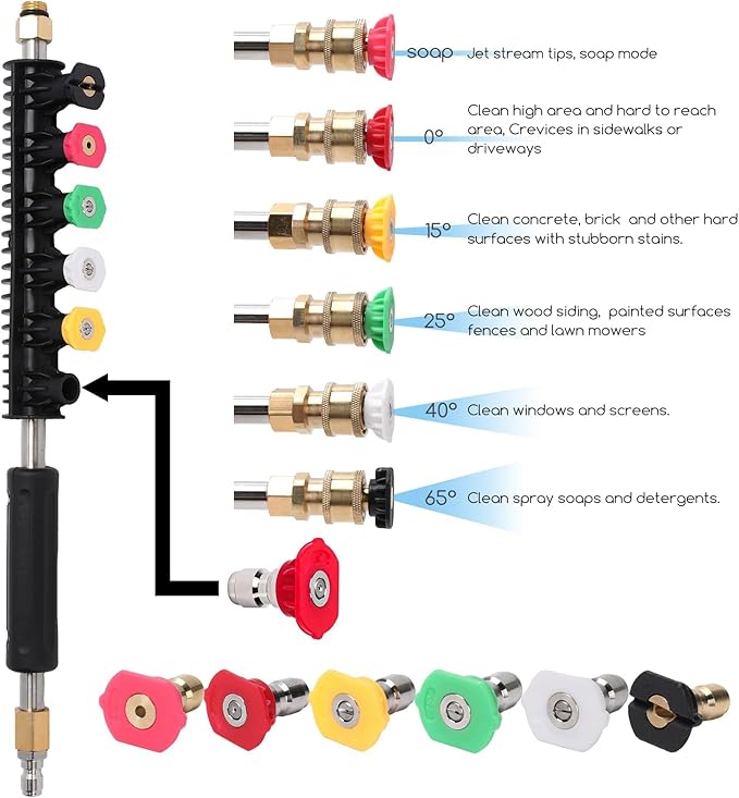 Pressure Washer Extension Wand Upgrade, 9 Pack Power Washer Lance with 6 Nozzle Tips, 30°,90° Curved Rod, 1/4" Quick Connect, 4000 PSI