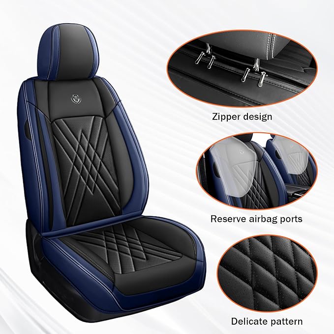 Car Seat Covers Compatible with Toyota Camry 2012-2026 Durable Waterproof Automotive Seat Covers Stretchable Fabric Material, Airbag Compatibility, Premium Nappa Leather(Black Blue, Full Set)
