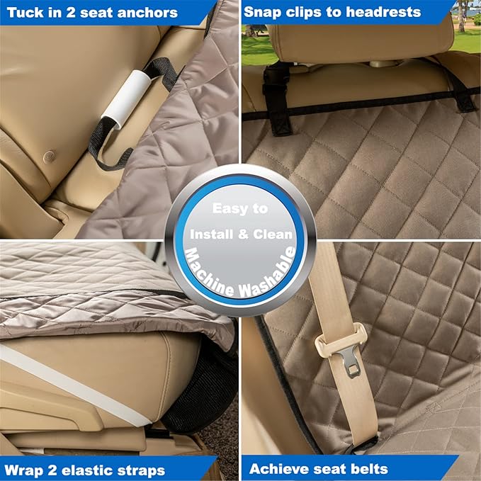 Bench Car Seat Cover Protector - Waterproof, Heavy-Duty and Nonslip Pet Car Seat Cover for Dogs with Universal Size Fits for Vehicles, Trucks & SUVs