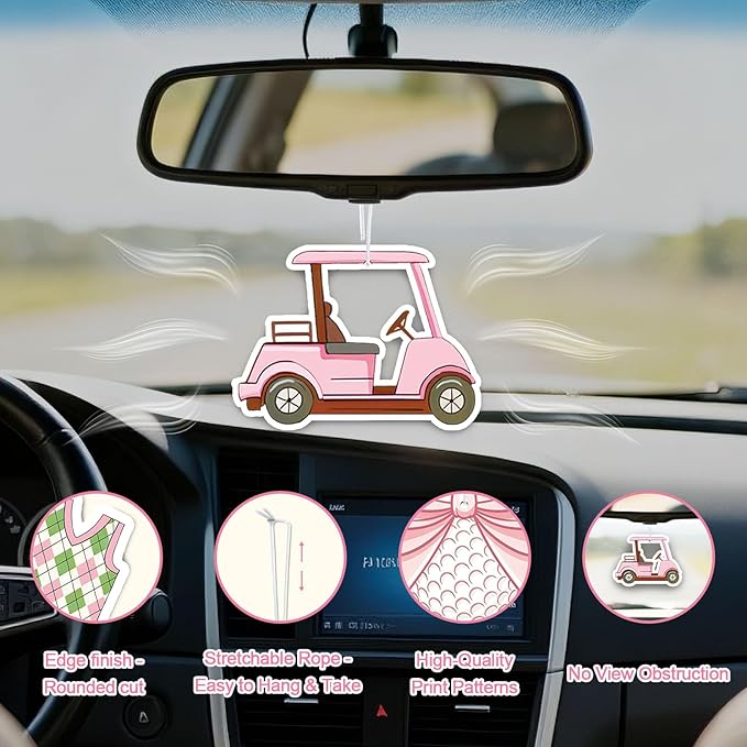 Car Air Fresheners,5-Pack Golf Green Tea Scents Cute Car Accessories,Funny Hanging Ornament Decor for Rearview Mirror,Long-Lasting Fresh Gifts for Women,Girls,Coworkers,Golfer