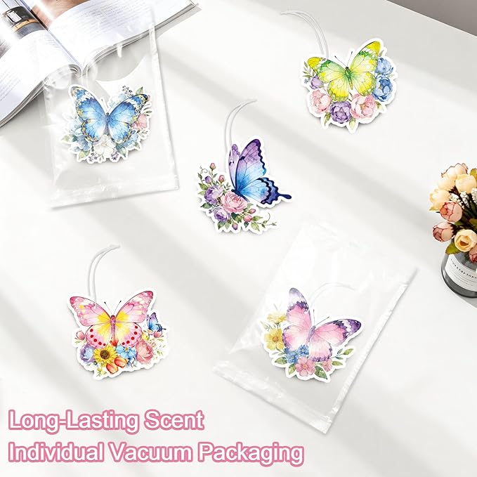 Butterfly Car Air Fresheners,5-Pack Floral Scents Cute Car Accessories,Funny Hanging Ornament Decor for Rearview Mirror,Long-Lasting Fresh Gifts for Women,Girls,Coworkers,Teacher & Nurse