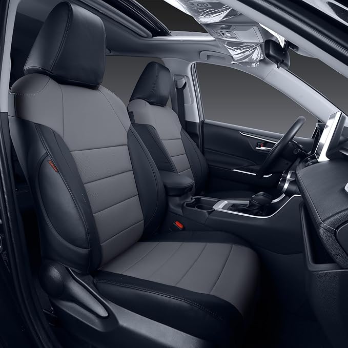 coverdream 2026 Rav4 Seat Covers Custom Fit for 2026 Toyota Rav4 Hybrid (Woodland/Limited) SUV,Full Set Luxury Waterproof Leather Car Seat Protector Black/Grey