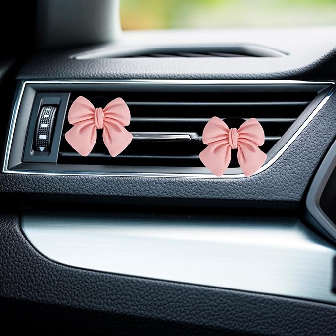 7Pcs Pink Bow Car Air Vent Freshener Clips, Cute Air Conditioning Outlet Clip Set for Car Interior Decor Charm Accessories
