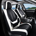 Coverado Seat Covers, Car Seat Covers Full Set, Leather Seat Covers for Cars, Car Seat Protector, Black Car Seat Covers Front Seats and Back Seats Universal Fit for Most Cars White