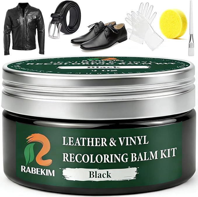 Black Leather Repair Kit, Leather Recoloring Balm – Restore & Repair Faded Leather on Couches, Car Seats, Shoes & Furniture | Leather Color Restorer & Conditioner | Easy DIY Application