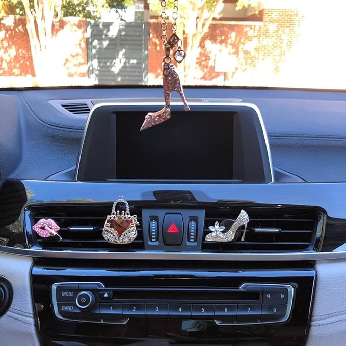 2 Pieces Bling Sexy Lip Air Vent Clips Rhinestone Lipstick Car Air Freshener Clip Crystal Car Air Outlet Decorations Charm Car Inter Decor Accessories for Girls Women