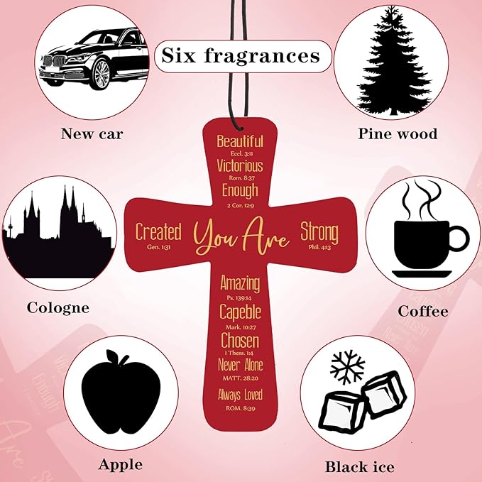 Fumete 24 Pcs Easter Christian Cross Car Air Fresheners Gift Bulk Drift Air Freshener Religious Fresh Scented Hanging Ornaments for Church Sunday School Gifts (You Are)