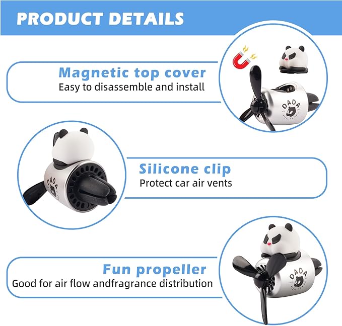 Car Air Freshener Cute Cartoon Panda Bear Pilot Car Diffuser Rotating Propeller Automotive Air Outlet Fan Creative Car Perfume Decoration Cool Car Accessories