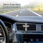 Cross Car Decor,Vintage Cross Air Vent Clips Car Freshener,Bling Rhinestone Turquoise Accent Auto Interior Dashboard Decorations Accessories,Refillable Diffuser