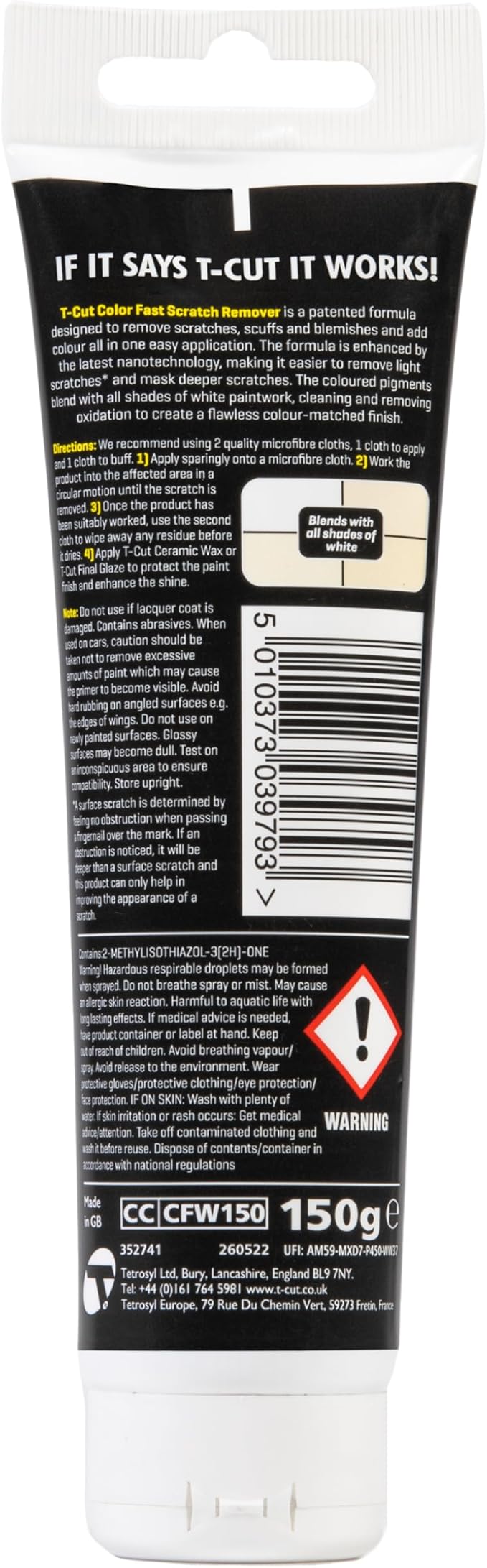 T-Cut Color Fast White Car Wax Polish Scratch Remover Color Enhancer, 5.3 Oz